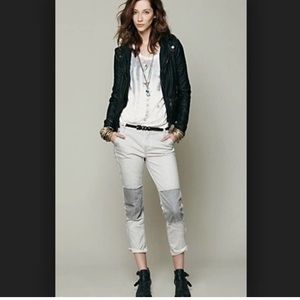 Free People Patched Twill Herringbone Gray Jeans